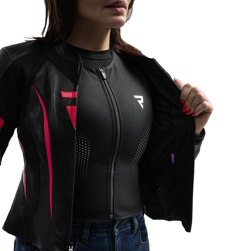 Rebelhorn Diva ST Leder-Motorradjacke für Damen, schwarz-pink