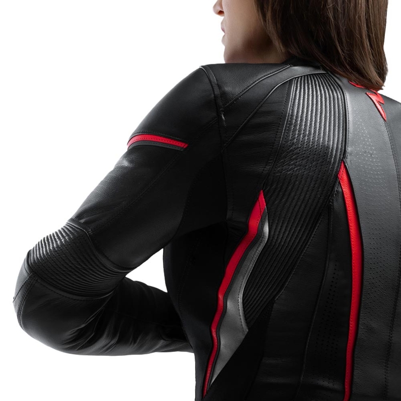 Rebelhorn Diva ST Leder-Motorradjacke für Damen, schwarz-rot-weiß