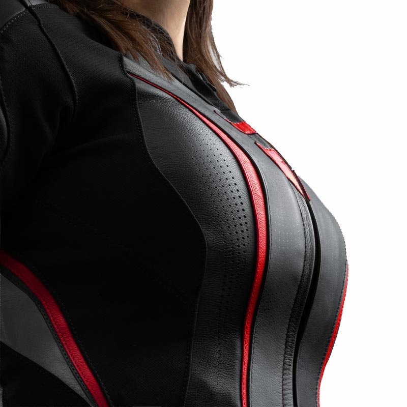 Rebelhorn Diva ST Leder-Motorradjacke für Damen, schwarz-rot-weiß