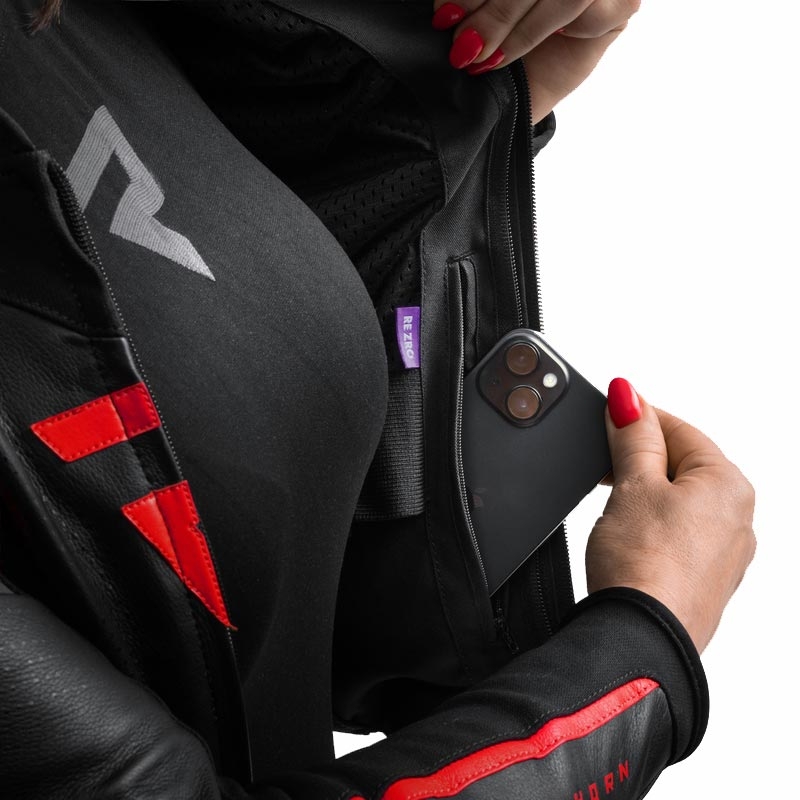 Rebelhorn Diva ST Leder-Motorradjacke für Damen, schwarz-rot-weiß