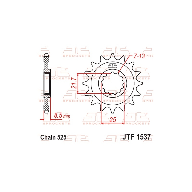 Ritzel JT 17T, 525 rubber cushioned