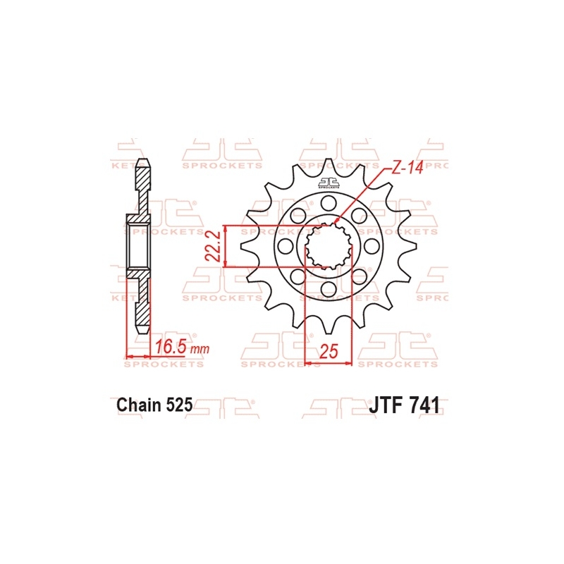 Ritzel JT 15T, 525 rubber cushioned