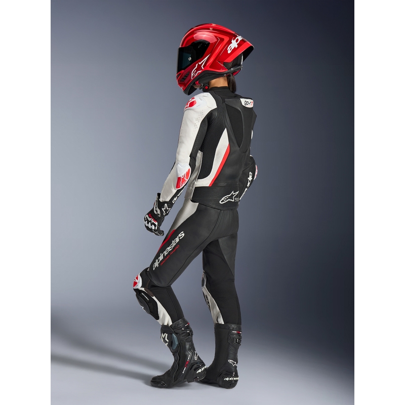 Alpinestars Stella GP-R7 Damen-Motorradkombi aus Leder, zweiteilig, schwarz-weiß-fluoreszierend rot