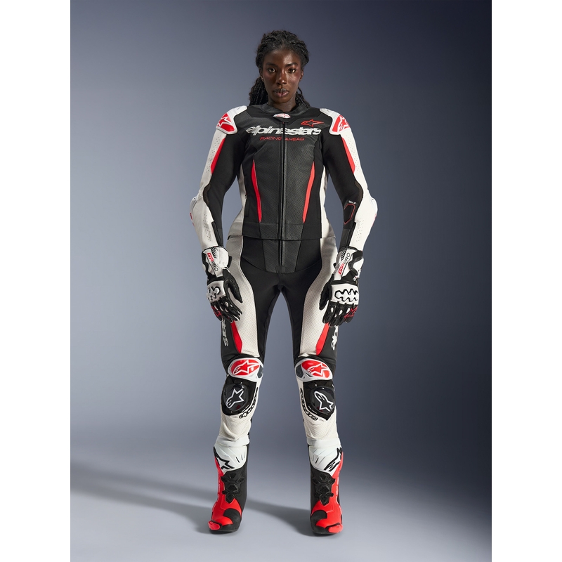 Alpinestars Stella GP-R7 Damen-Motorradkombi aus Leder, zweiteilig, schwarz-weiß-fluoreszierend rot