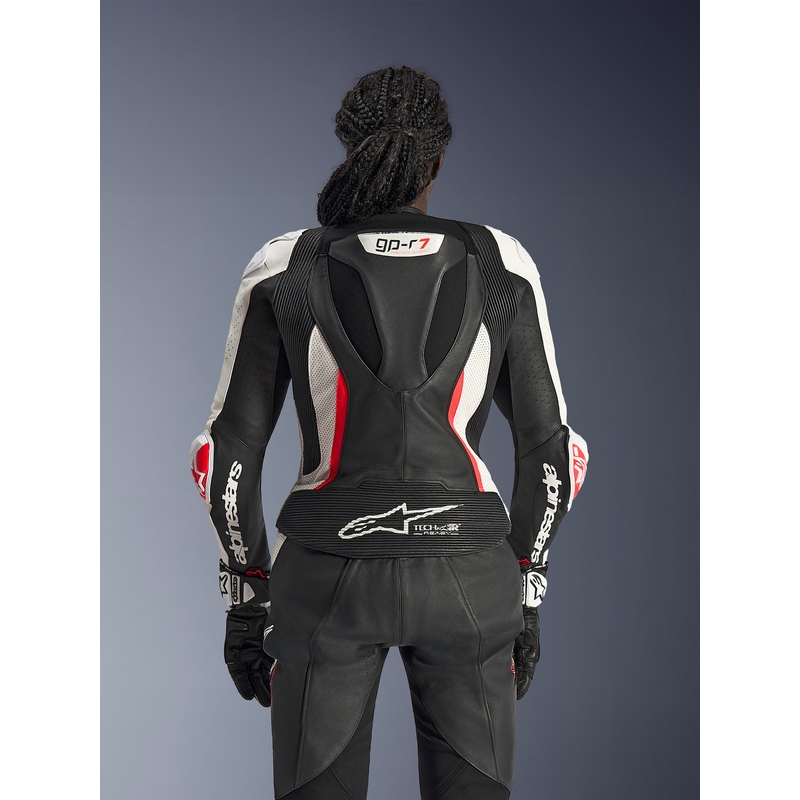 Alpinestars Stella GP-R7 Damen-Motorradkombi aus Leder, zweiteilig, schwarz-weiß-fluoreszierend rot