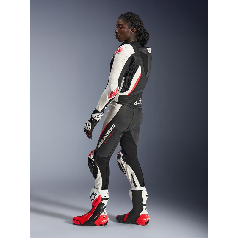 Alpinestars Stella GP-R7 Damen-Motorradkombi aus Leder, zweiteilig, schwarz-weiß-fluoreszierend rot