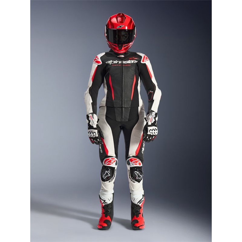 Alpinestars Stella GP-R7 Damen-Motorradkombi aus Leder, zweiteilig, schwarz-weiß-fluoreszierend rot