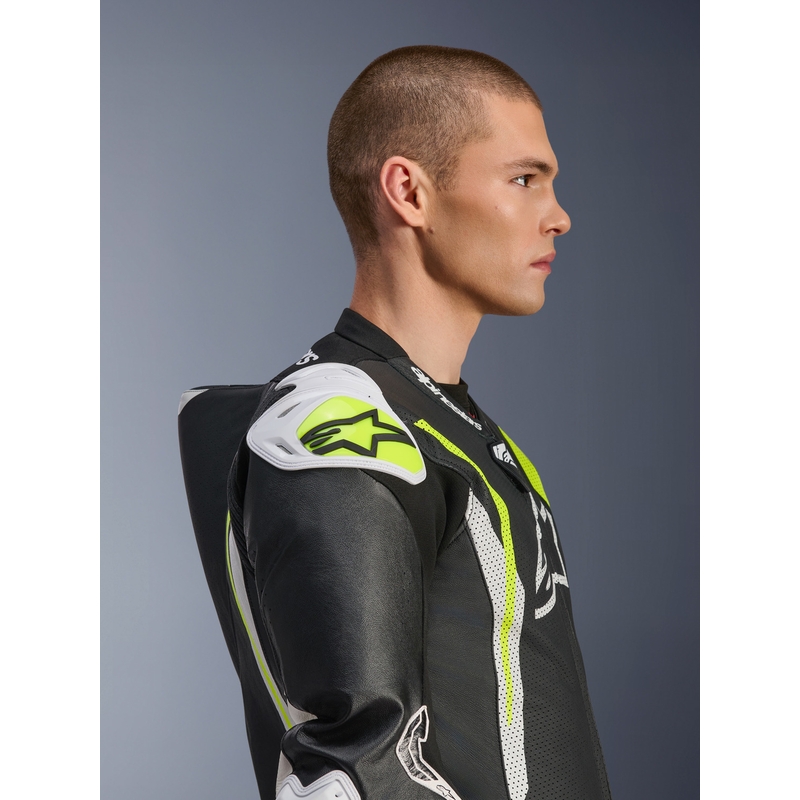 Alpinestars GP TECH V5 Einteiler-Motorradkombi aus Leder, schwarz-weiß-fluoreszierend gelb