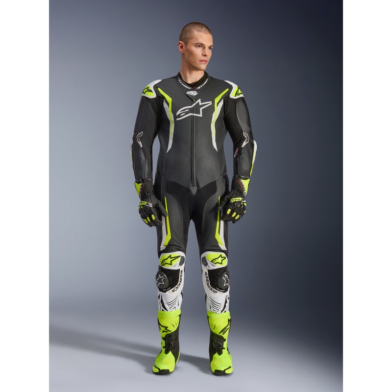 Alpinestars GP TECH V5 Einteiler-Motorradkombi aus Leder, schwarz-weiß-fluoreszierend gelb