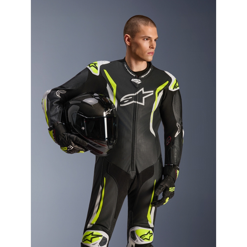 Alpinestars GP TECH V5 Einteiler-Motorradkombi aus Leder, schwarz-weiß-fluoreszierend gelb