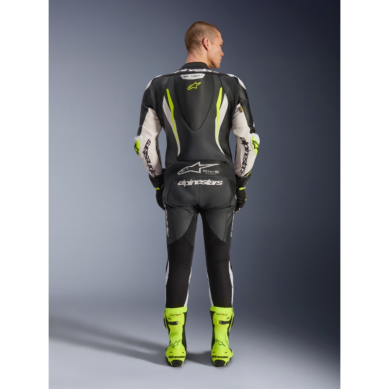 Alpinestars GP TECH V5 Einteiler-Motorradkombi aus Leder, schwarz-weiß-fluoreszierend gelb