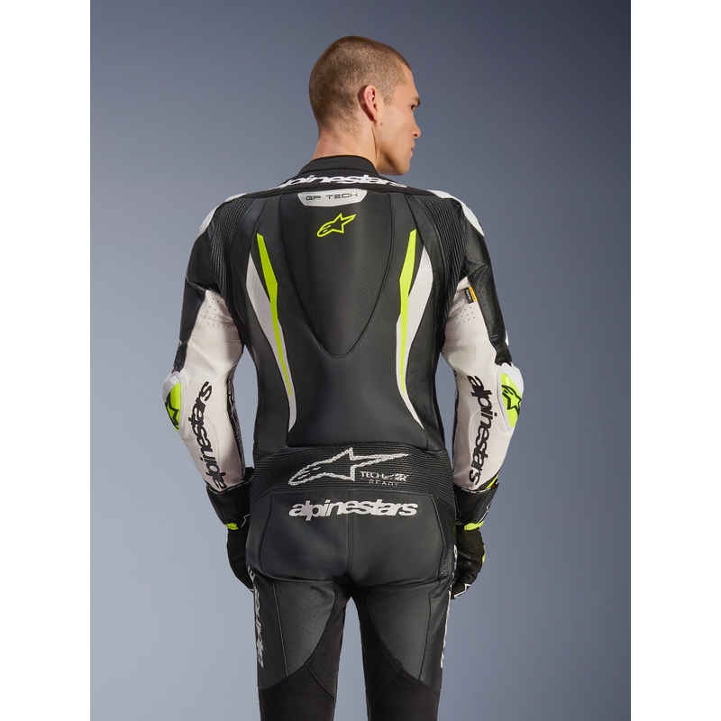 Alpinestars GP TECH V5 Einteiler-Motorradkombi aus Leder, schwarz-weiß-fluoreszierend gelb