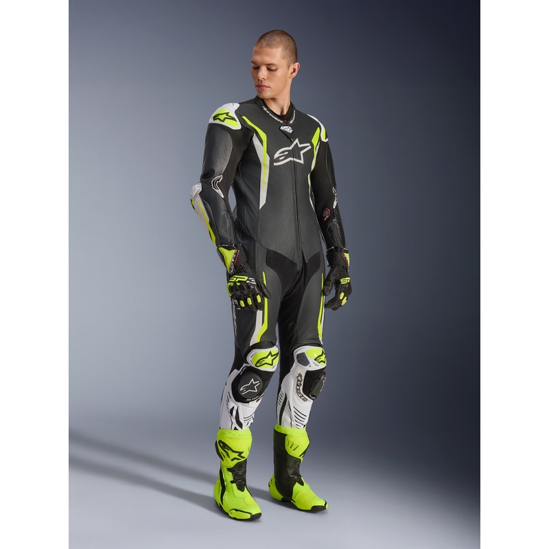 Alpinestars GP TECH V5 Einteiler-Motorradkombi aus Leder, schwarz-weiß-fluoreszierend gelb