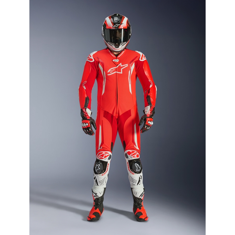 Alpinestars GP TECH V5 Einteiler Motorrad-Lederkombi, fluoreszierend rot-rot-weiß