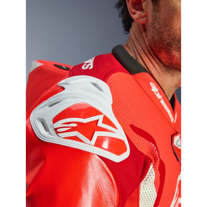 Alpinestars GP TECH V5 Einteiler Motorrad-Lederkombi, fluoreszierend rot-rot-weiß