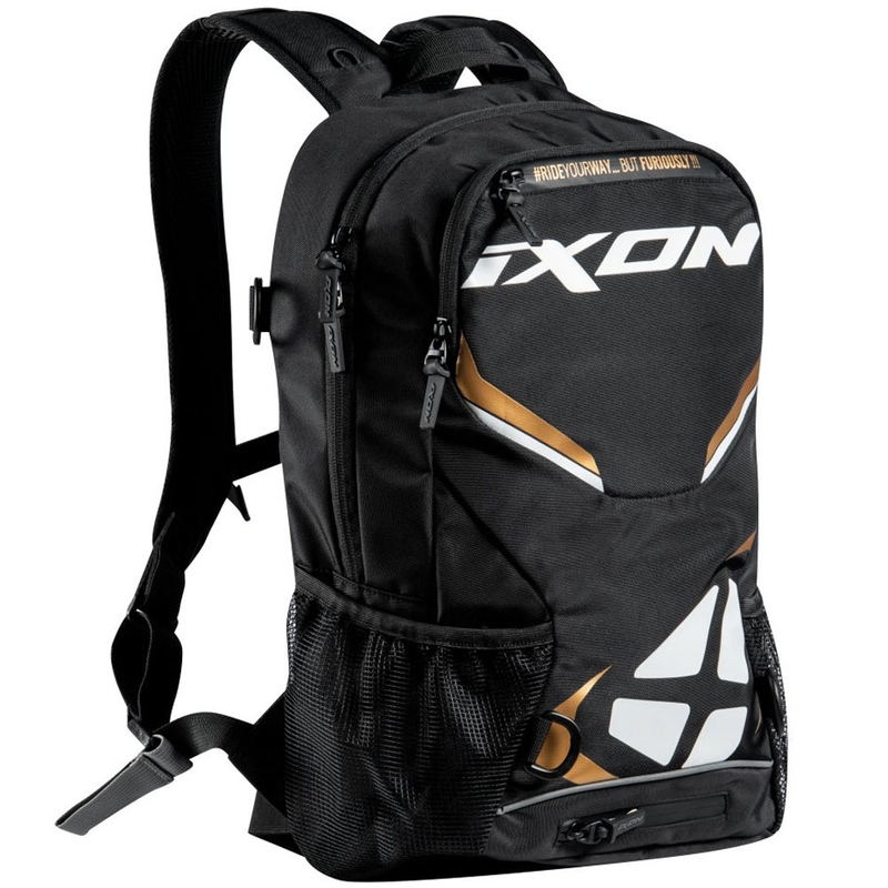 Motorradrucksack IXON R-Tension 23 schwarz-weiß-gold