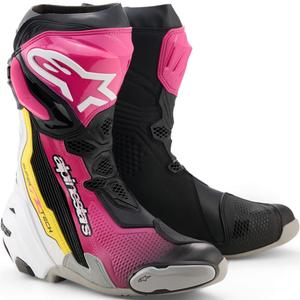 Alpinestars Supertech R Motorradstiefel schwarz-weiß-rosa-gelb