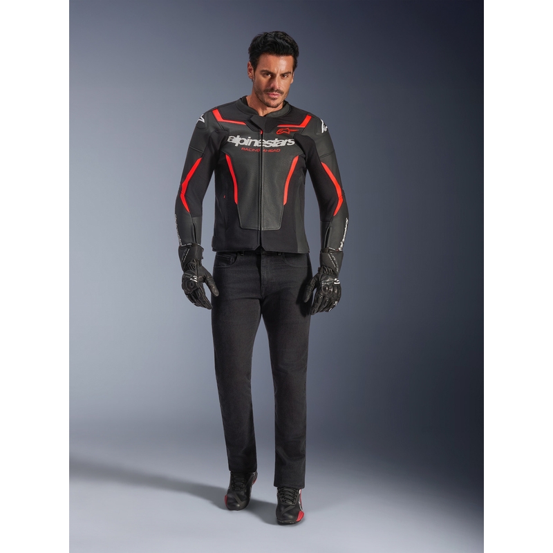 Alpinestars GP Force V2 Airflow Motorradjacke aus Leder, schwarz-fluoreszierend rot-weiß