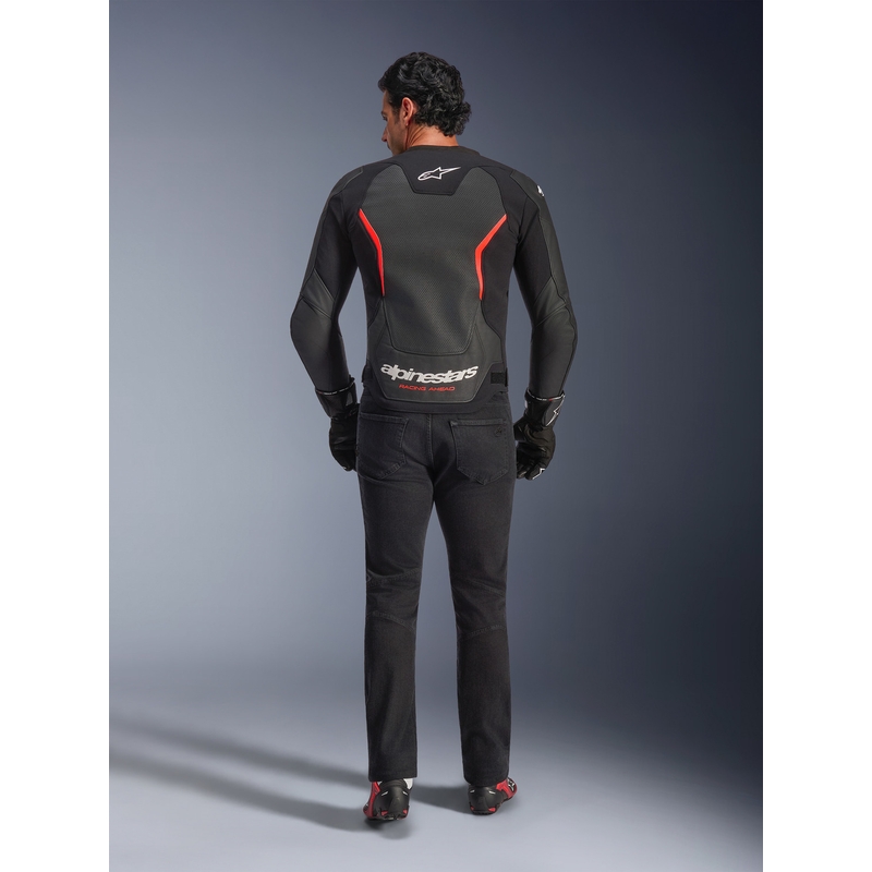 Alpinestars GP Force V2 Airflow Motorradjacke aus Leder, schwarz-fluoreszierend rot-weiß