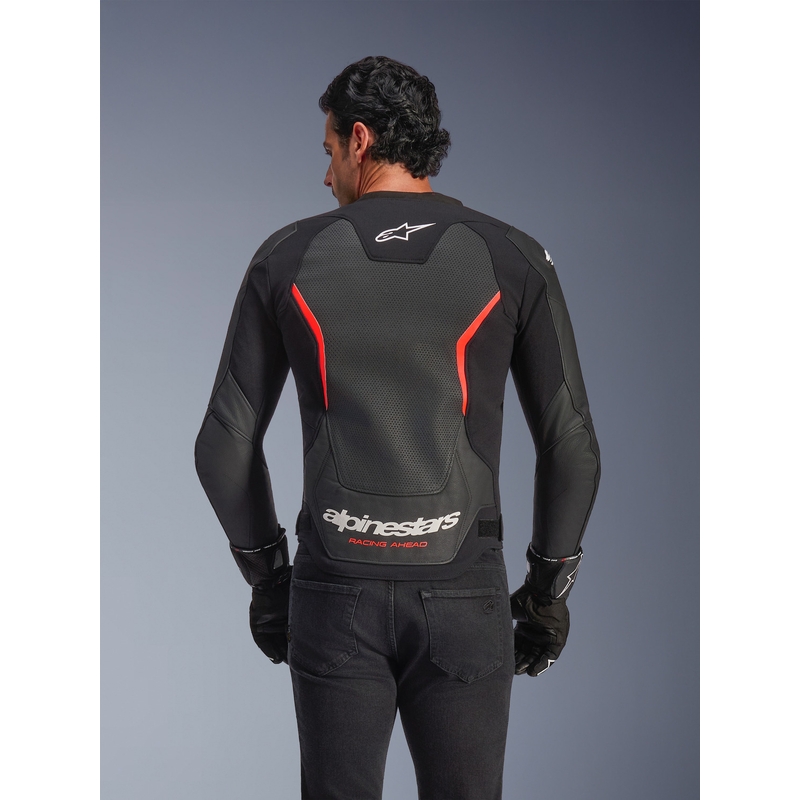 Alpinestars GP Force V2 Airflow Motorradjacke aus Leder, schwarz-fluoreszierend rot-weiß