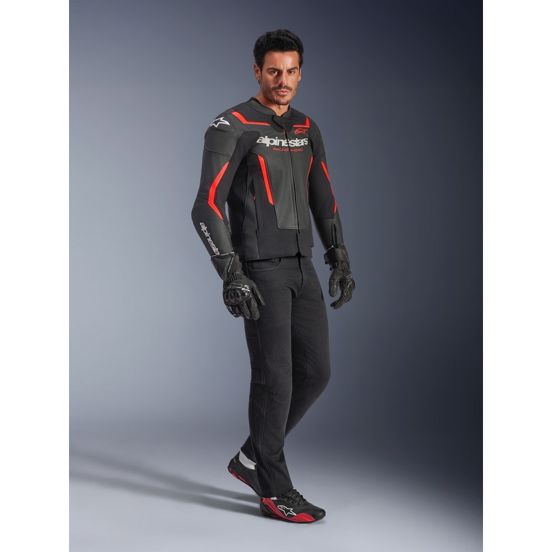 Alpinestars GP Force V2 Airflow Motorradjacke aus Leder, schwarz-fluoreszierend rot-weiß