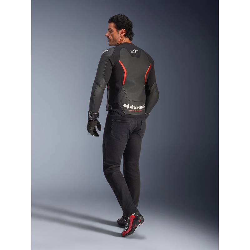 Alpinestars GP Force V2 Airflow Motorradjacke aus Leder, schwarz-fluoreszierend rot-weiß
