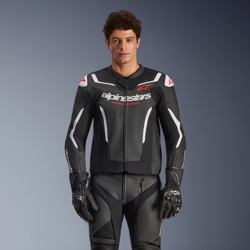 Alpinestars GP Force V2 Airflow Motorradjacke aus Leder, schwarz-weiß