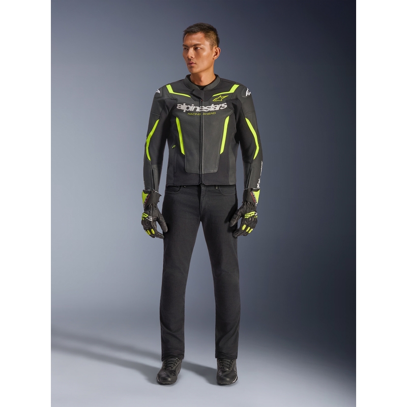 Alpinestars GP Force V2 Airflow Motorradjacke aus Leder, schwarz-fluoreszierend gelb