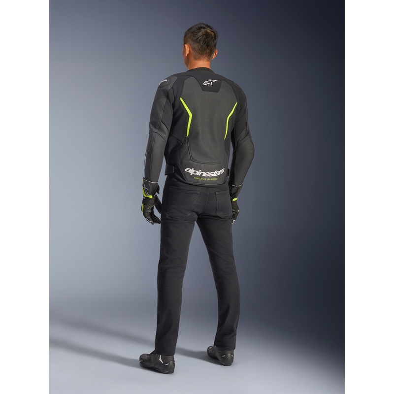 Alpinestars GP Force V2 Airflow Motorradjacke aus Leder, schwarz-fluoreszierend gelb