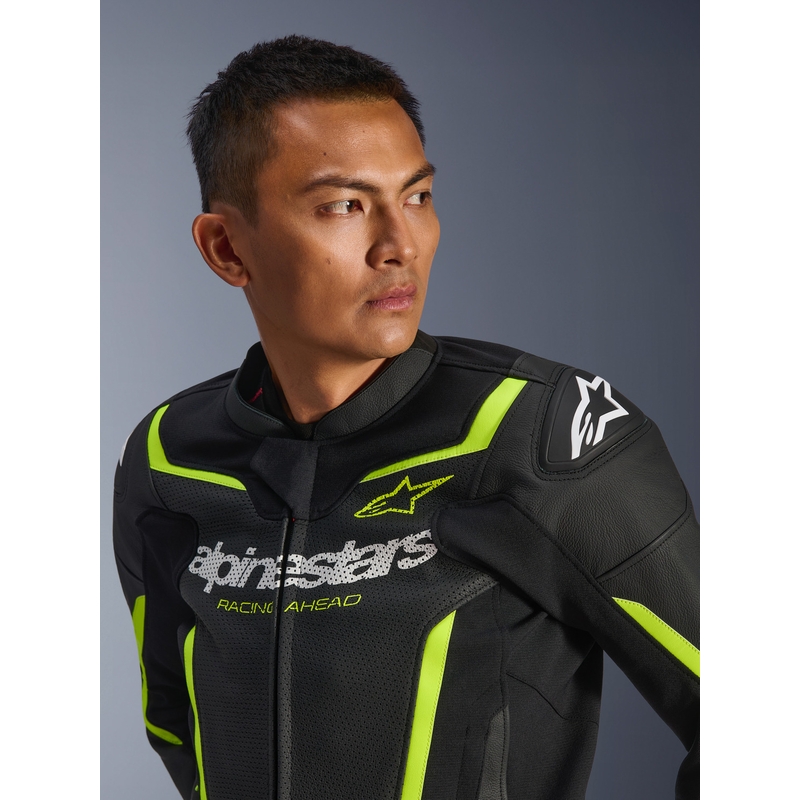 Alpinestars GP Force V2 Airflow Motorradjacke aus Leder, schwarz-fluoreszierend gelb