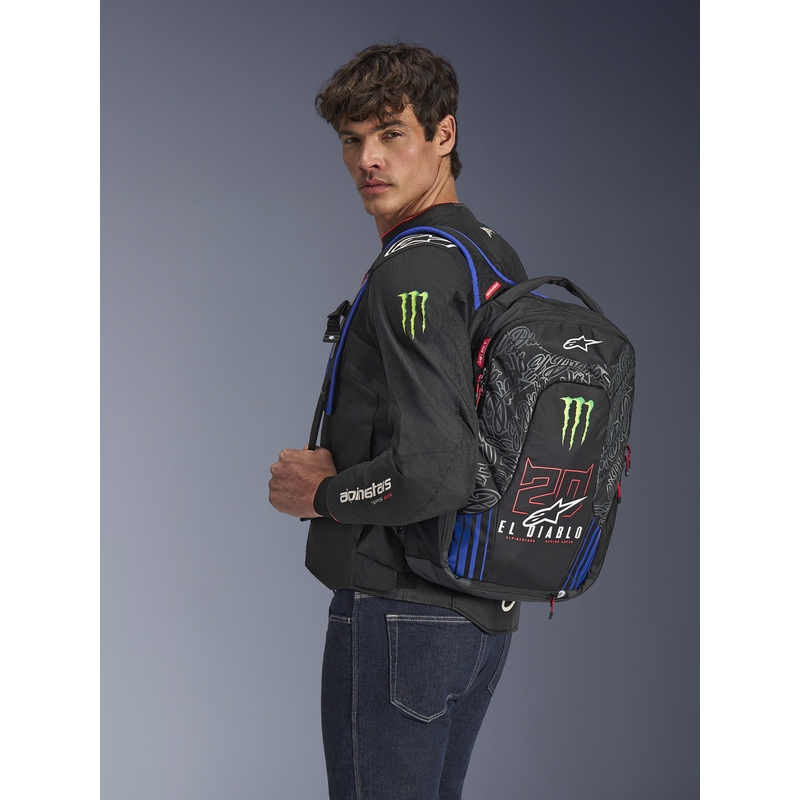 Alpinestars City Hunter V2 FQ20 Monster Collection Rucksack Schwarz-Fluorot-Blau-Grün 22 L