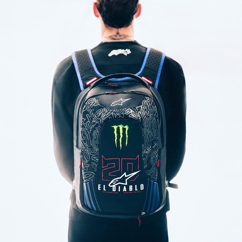 Alpinestars City Hunter V2 FQ20 Monster Collection Rucksack Schwarz-Fluorot-Blau-Grün 22 L