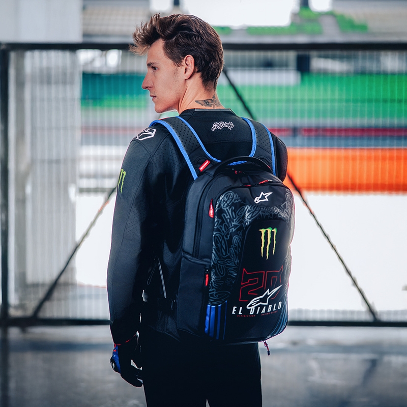 Alpinestars City Hunter V2 FQ20 Monster Collection Rucksack Schwarz-Fluorot-Blau-Grün 22 L