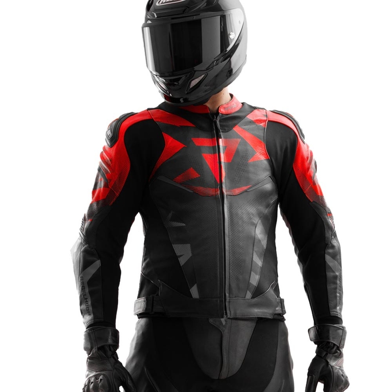 Rebelhorn Inferno Leder-Motorradjacke, schwarz-fluoreszierend rot