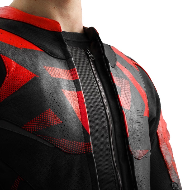 Rebelhorn Inferno Leder-Motorradjacke, schwarz-fluoreszierend rot