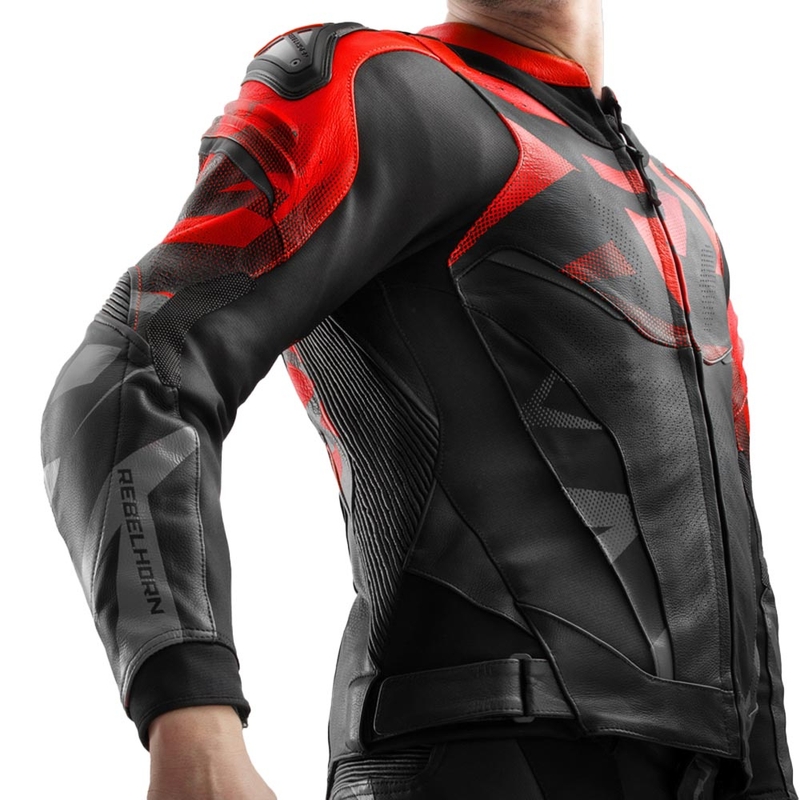 Rebelhorn Inferno Leder-Motorradjacke, schwarz-fluoreszierend rot
