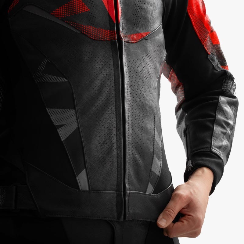 Rebelhorn Inferno Leder-Motorradjacke, schwarz-fluoreszierend rot