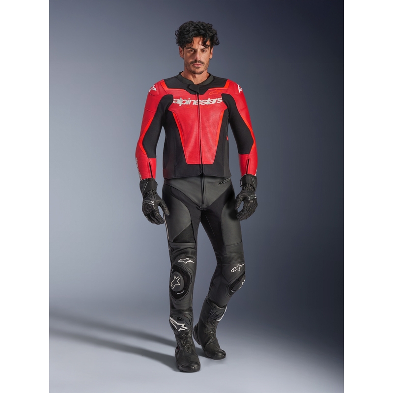 Alpinestars GP Force V2 Airflow Motorradjacke aus Leder, fluoreszierend rot-schwarz-weiß
