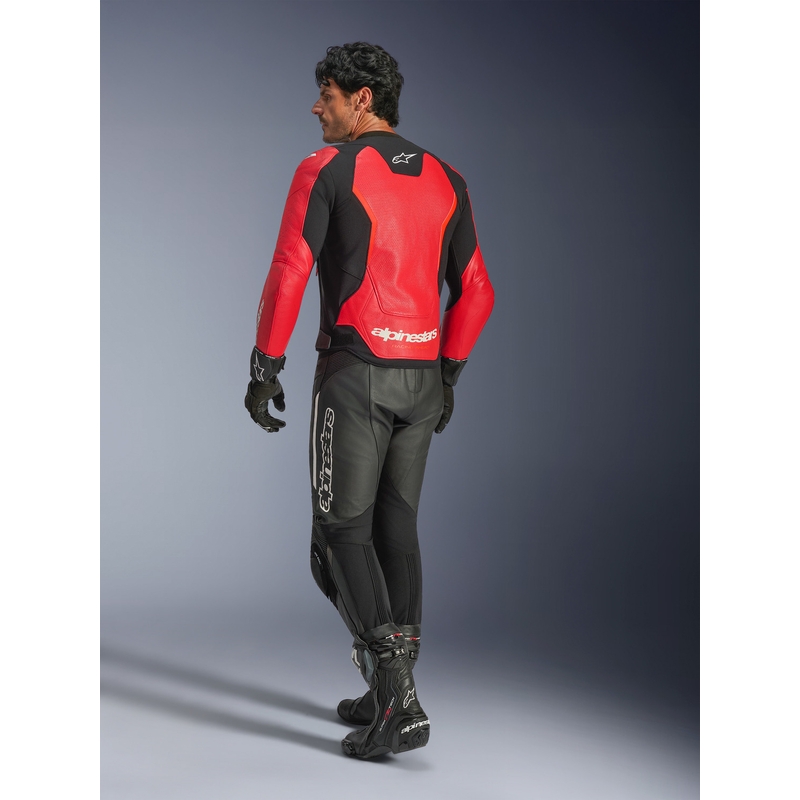 Alpinestars GP Force V2 Airflow Motorradjacke aus Leder, fluoreszierend rot-schwarz-weiß