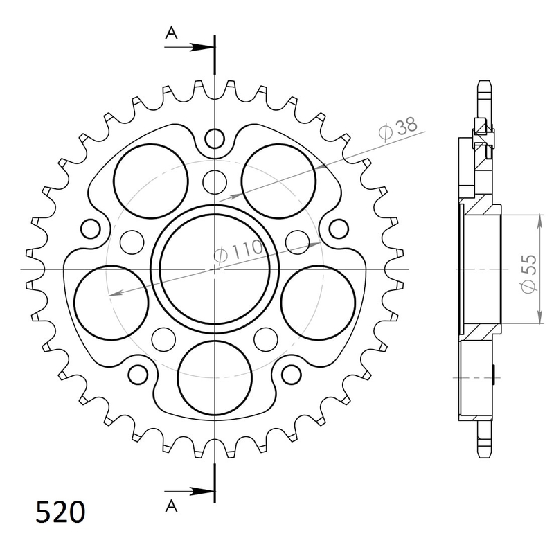 Ketten Rad SUPERSPROX STEALTH silber 36T, 520