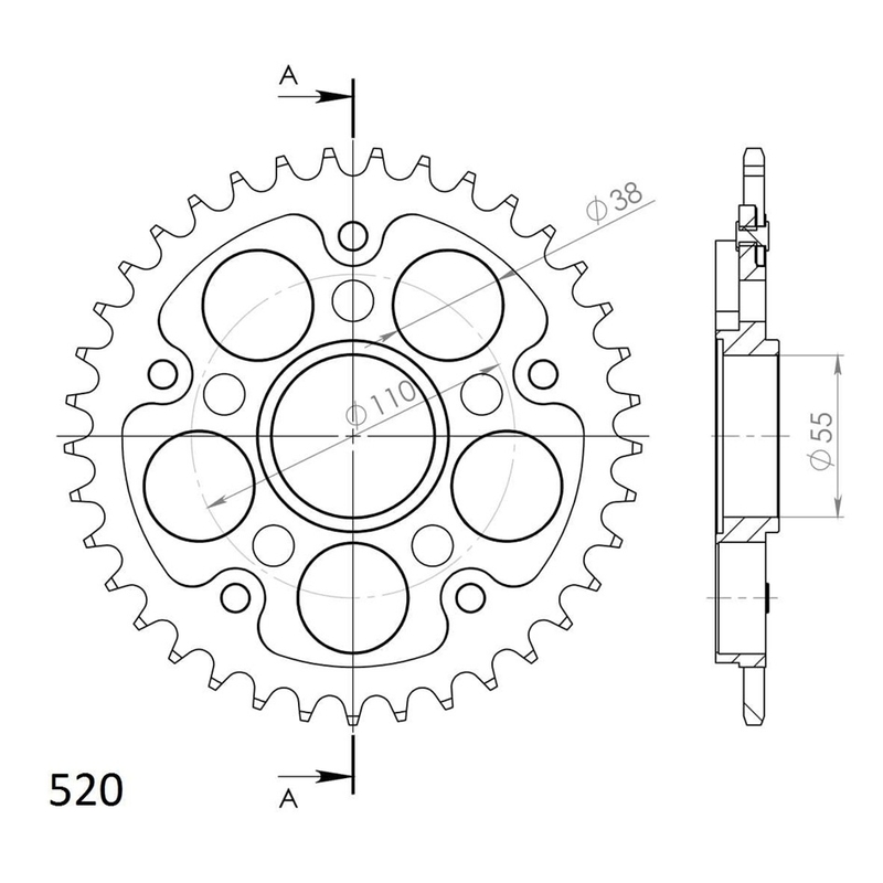 Ketten Rad SUPERSPROX STEALTH silber 37T, 520