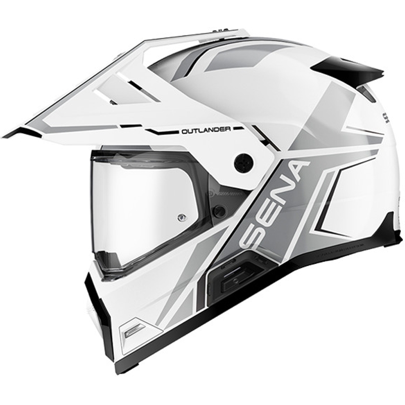 Enduro-Motorradhelm mit Headset SENA Outlander glänzend weiß