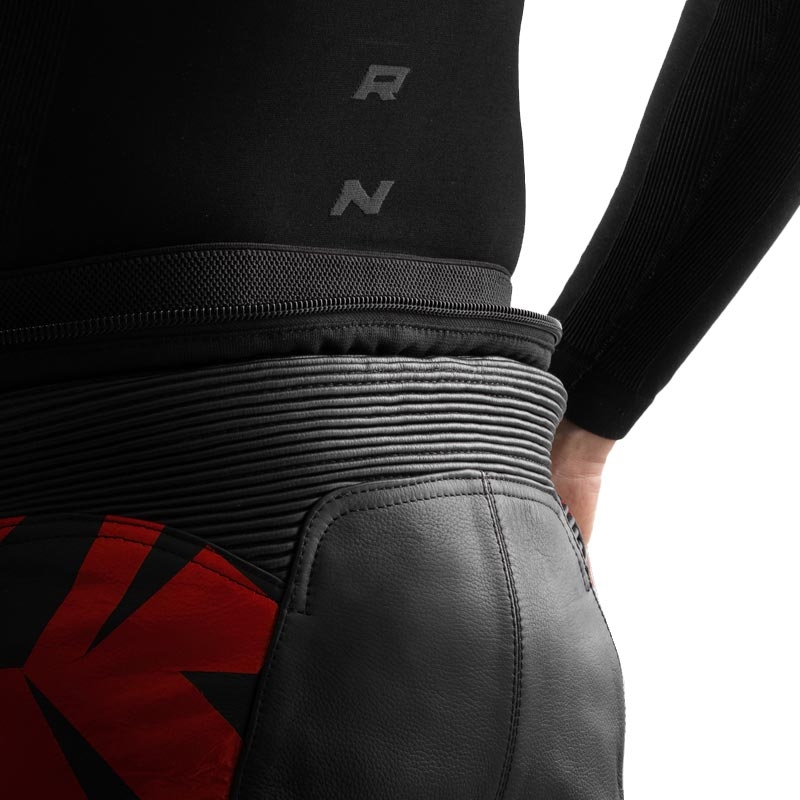 Rebelhorn Inferno Motorradhose aus Leder, schwarz-fluoreszierend rot
