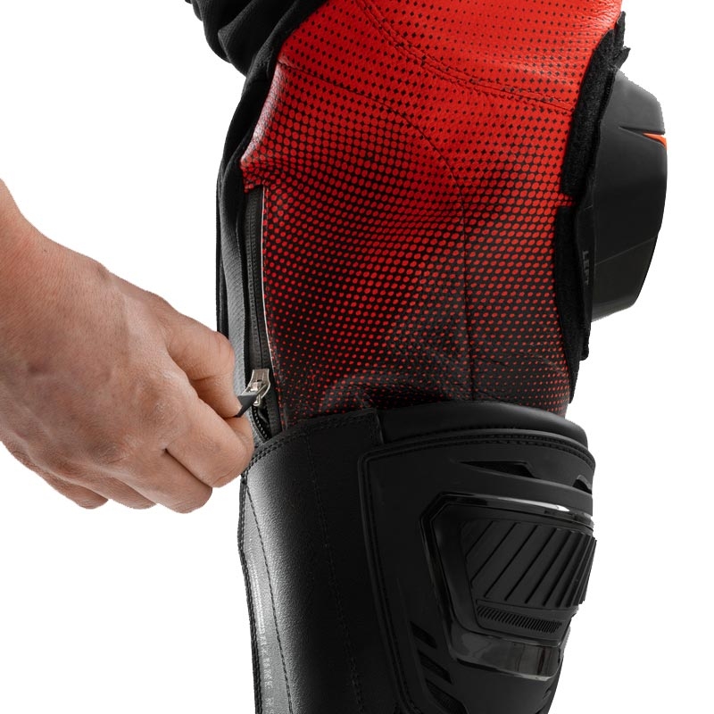 Rebelhorn Inferno Motorradhose aus Leder, schwarz-fluoreszierend rot