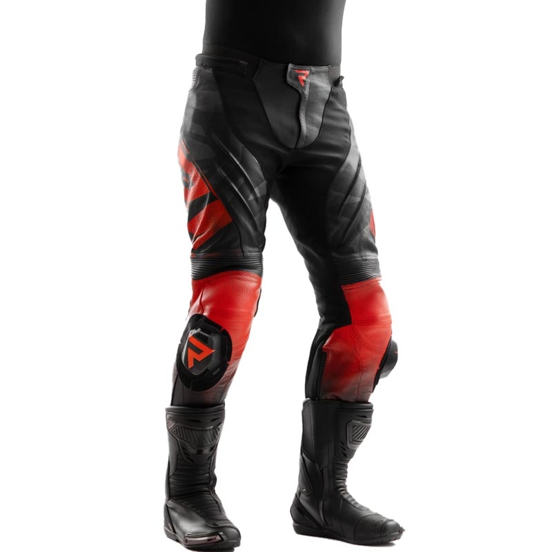 Rebelhorn Inferno Motorradhose aus Leder, schwarz-fluoreszierend rot