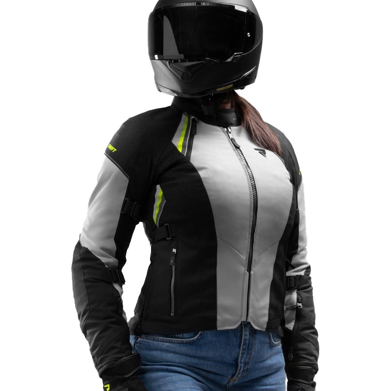 Damen-Motorradjacke Rebelhorn Swift, hellgrau-fluoreszierend gelb