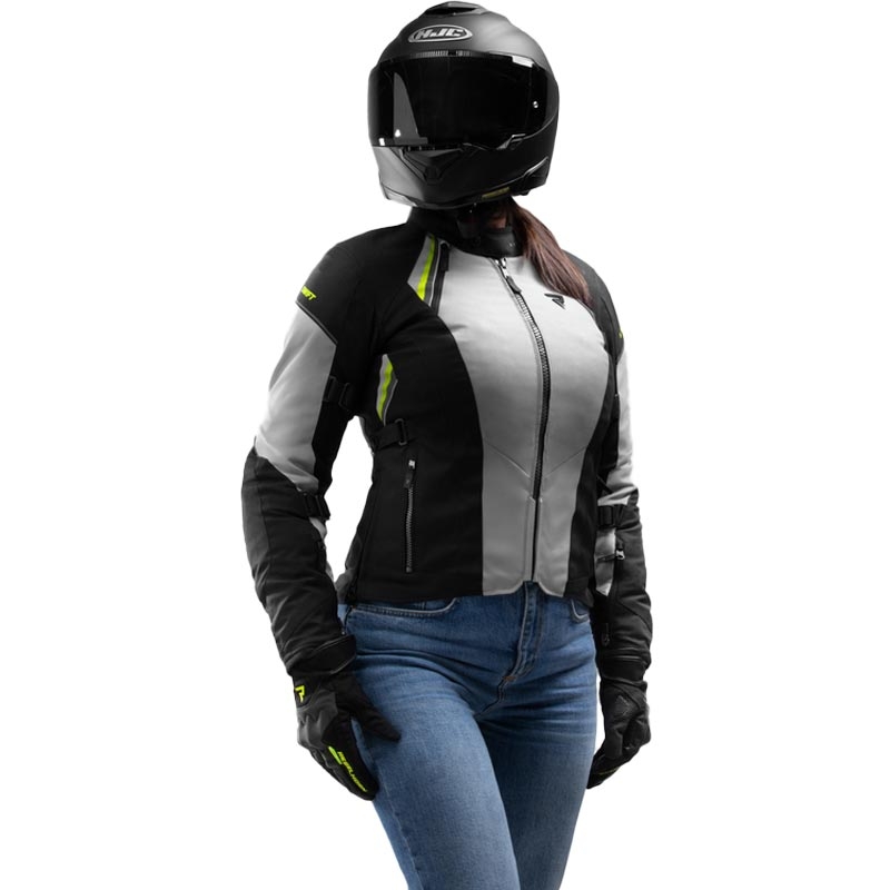 Damen-Motorradjacke Rebelhorn Swift, hellgrau-fluoreszierend gelb