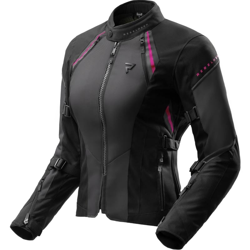 Damen-Motorradjacke Rebelhorn Swift schwarz-grau-rosa
