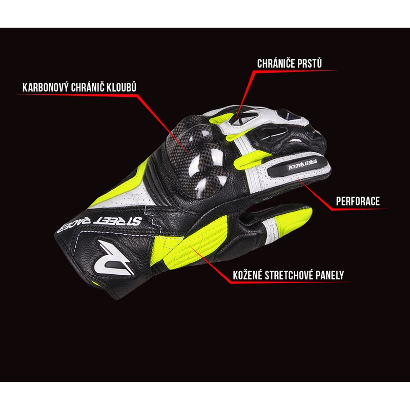 Women's Street Racer XTR Schwarz-Weiß-Fluo Gelb Motorradhandschuhe Ausverkauf