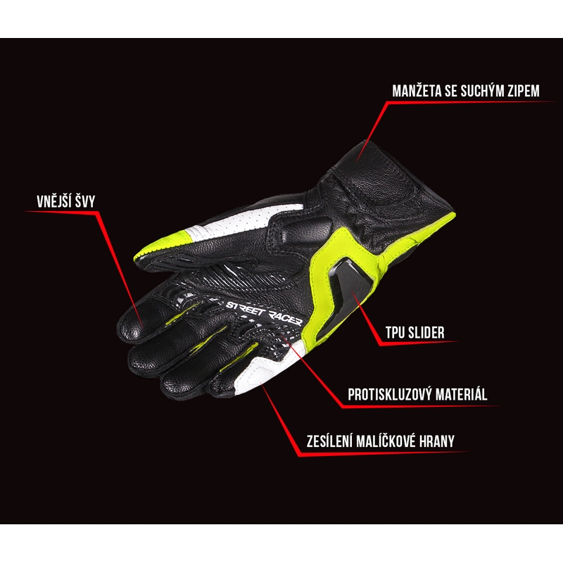 Women's Street Racer XTR Schwarz-Weiß-Fluo Gelb Motorradhandschuhe Ausverkauf
